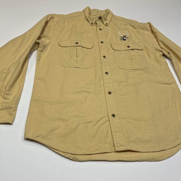 Cabela’s Men’s Medium Button Up Shirt Deer Embroidered Logo Yellow Long Sleeve - Picture 8 of 14